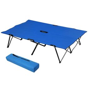 2 Person Folding Camping Cot For Adults, 50Extra Wide Outdoor Portable Sleeping Cot With Carry Bag, Elevated Camping Bed, Beach Hiking, Blue (Option: Blue)